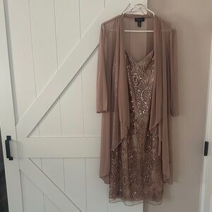 R & M Richards Mauve Sequin Dress with Sheer Overlay